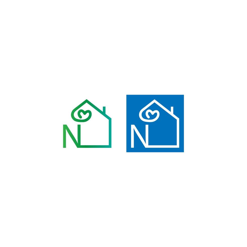letter n huis met liefde pictogram logo vector