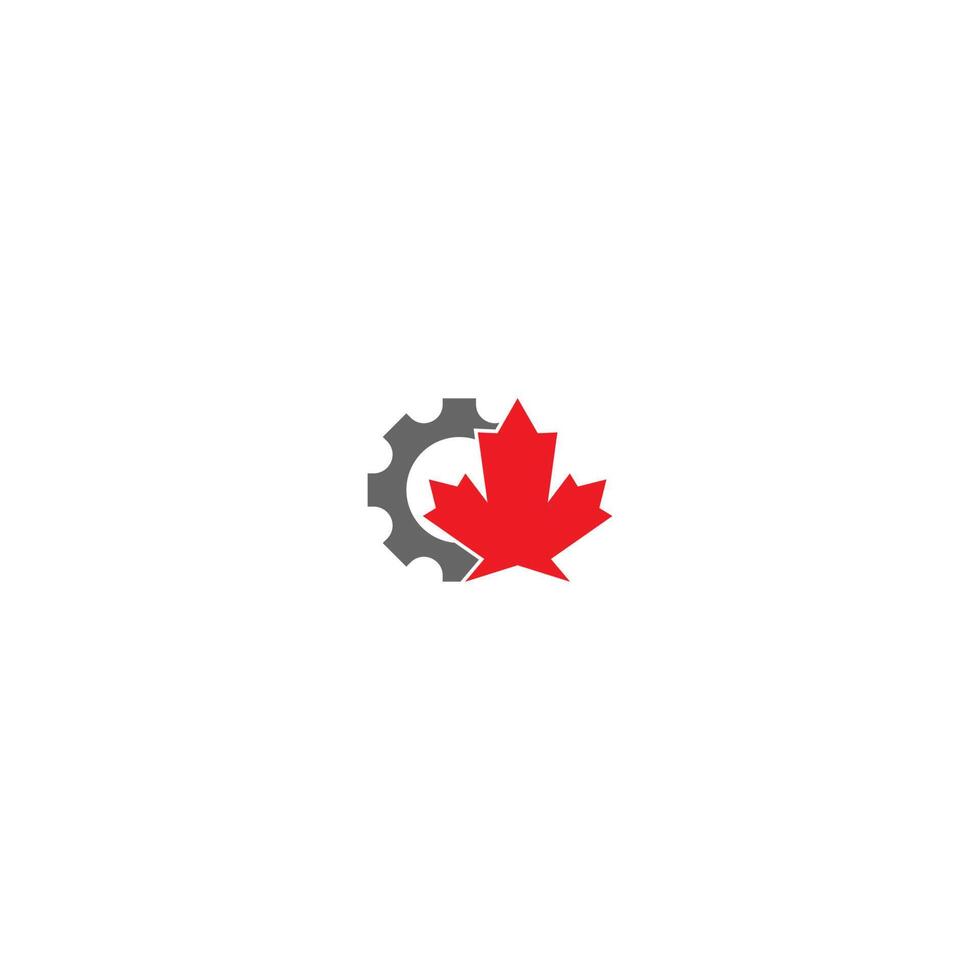 combinatie van versnelling en maple leaf logo icoon vector