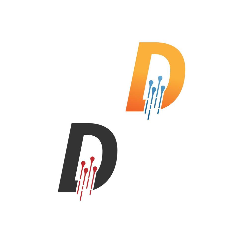 letter d eenvoudig tech-logo met stijlpictogram circuitlijnen vector