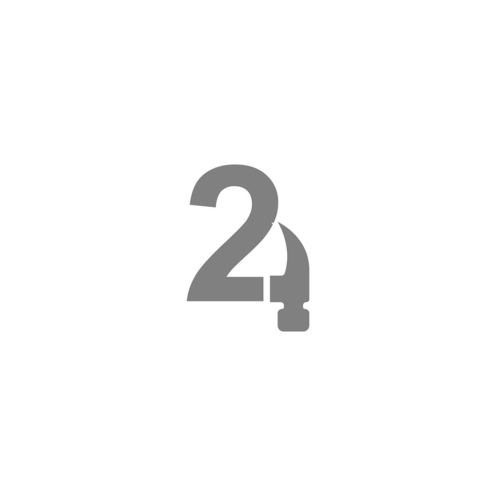 nummer 2 en hamer combinatie pictogram logo ontwerp vector