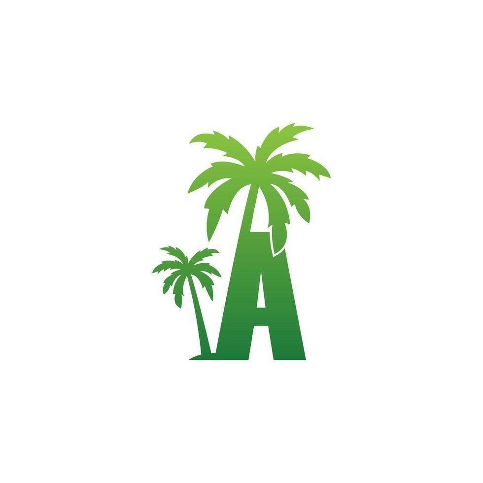 letter a logo en kokospalm pictogram ontwerp vector