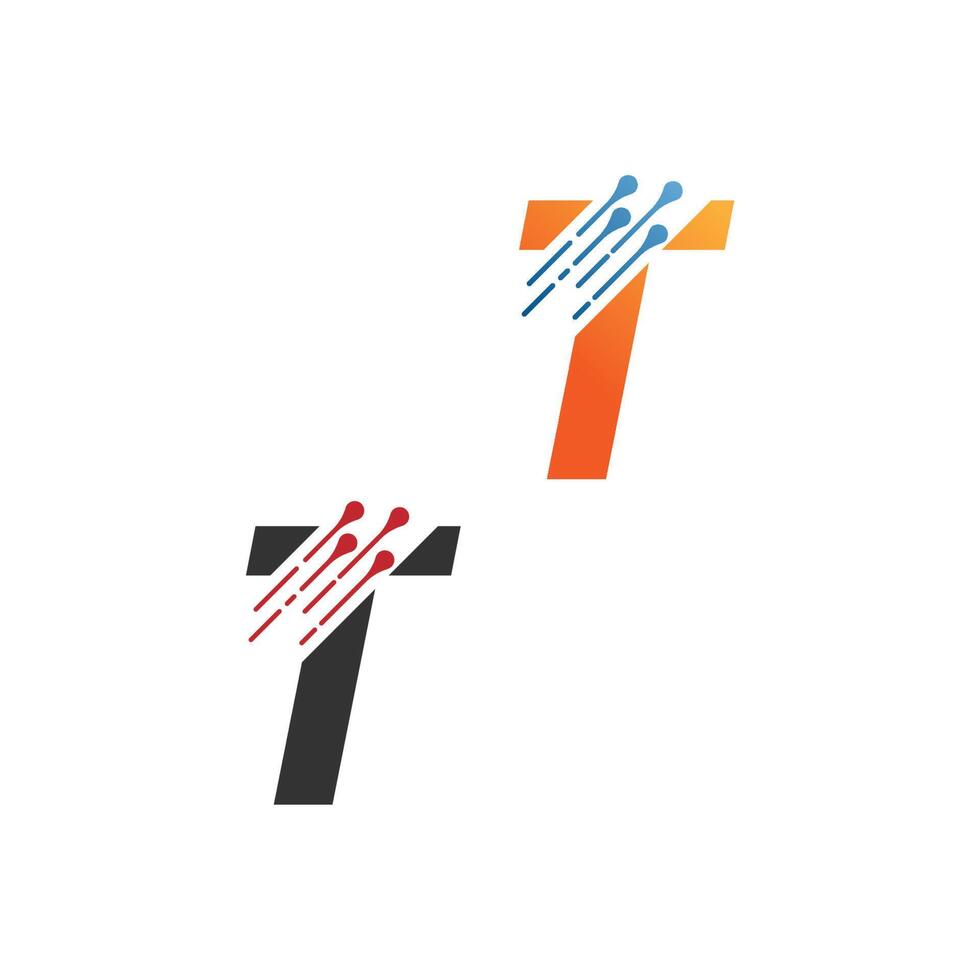 letter t eenvoudig tech-logo met stijlicoon van circuitlijnen vector