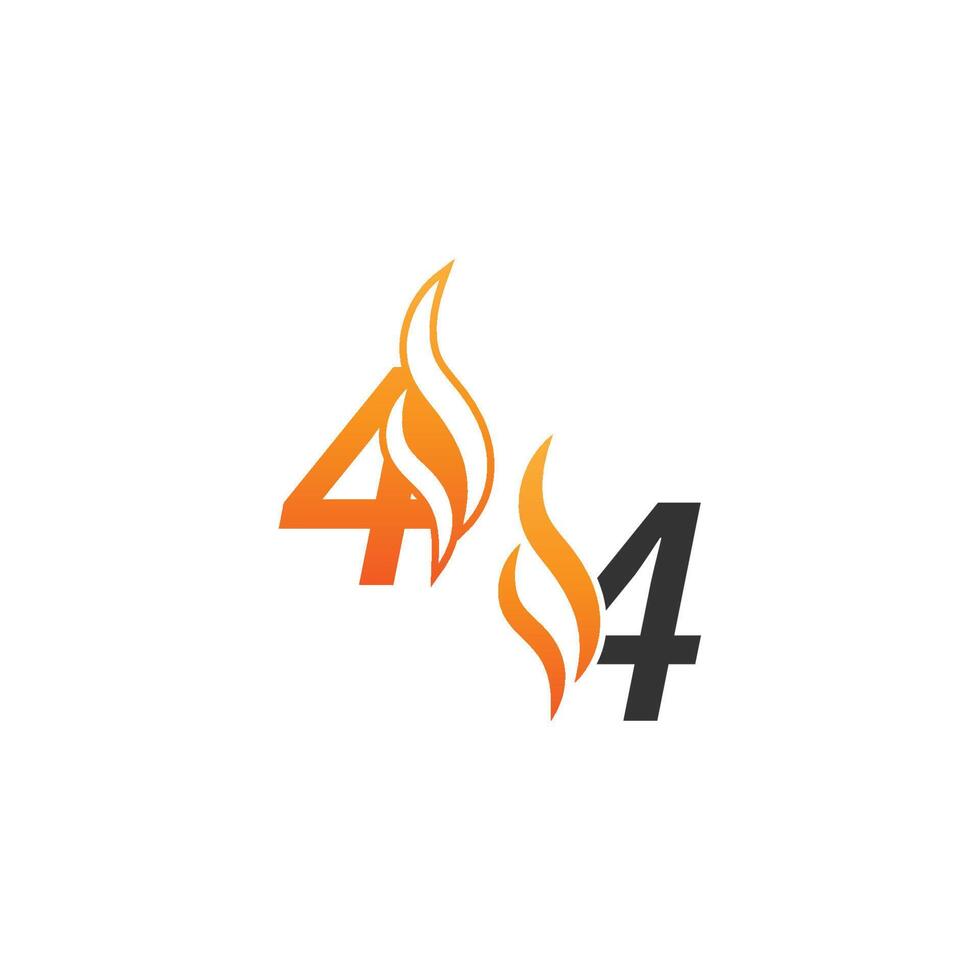 nummer 4 en vuurgolven, logo icoon conceptontwerp vector