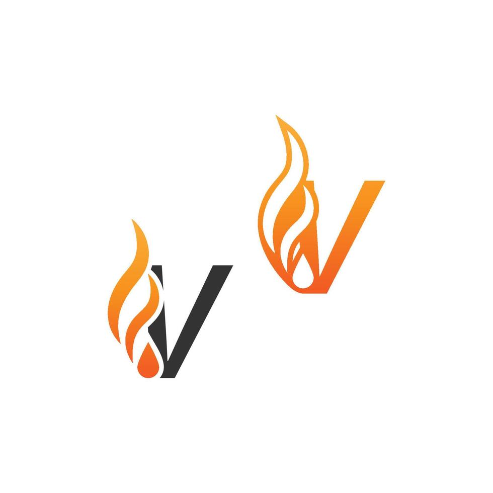 letter v en vuurgolven, logo pictogram conceptontwerp vector