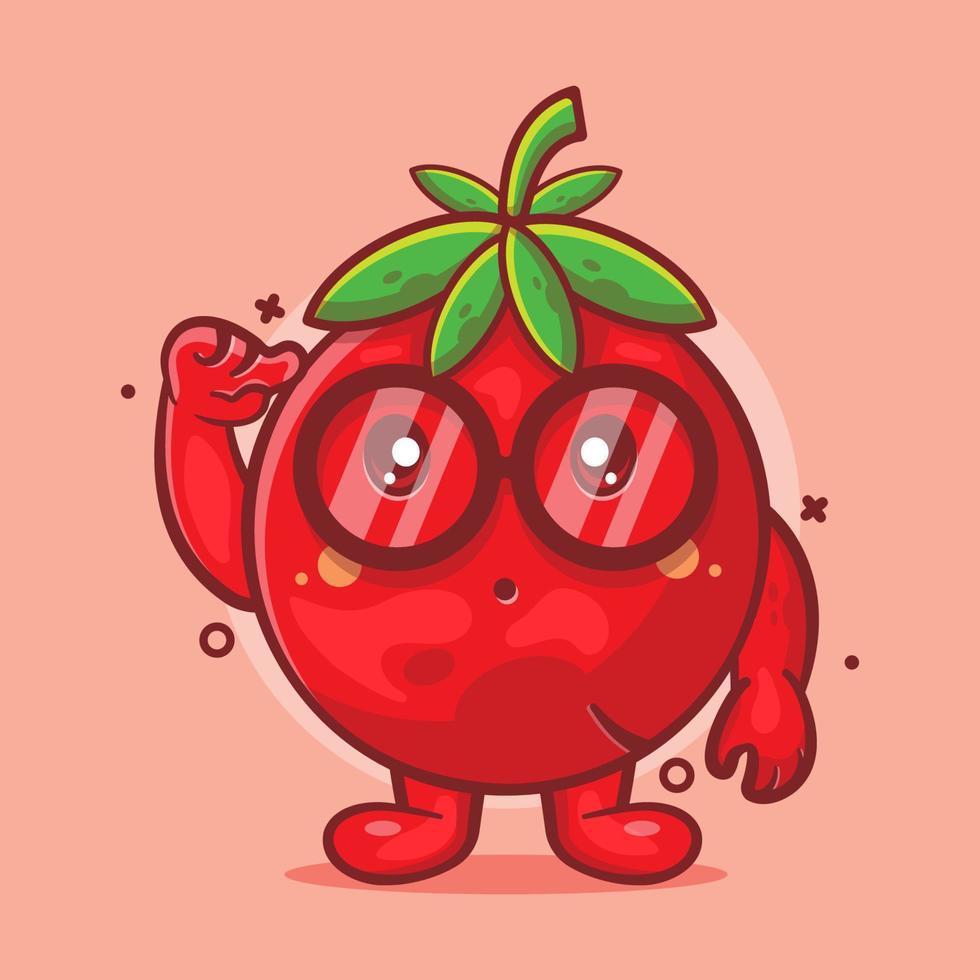 geniale tomaat fruit karakter mascotte geïsoleerde cartoon in vlakke stijl ontwerp. geweldige bron voor pictogram, symbool, logo, sticker, banner. vector