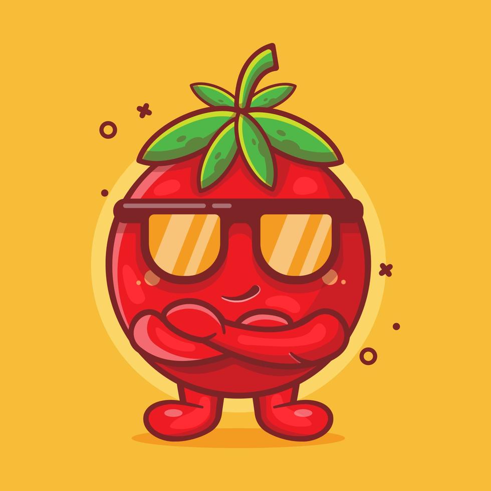 super coole tomaat fruit karakter mascotte geïsoleerde cartoon in vlakke stijl ontwerp. geweldige bron voor pictogram, symbool, logo, sticker, banner. vector