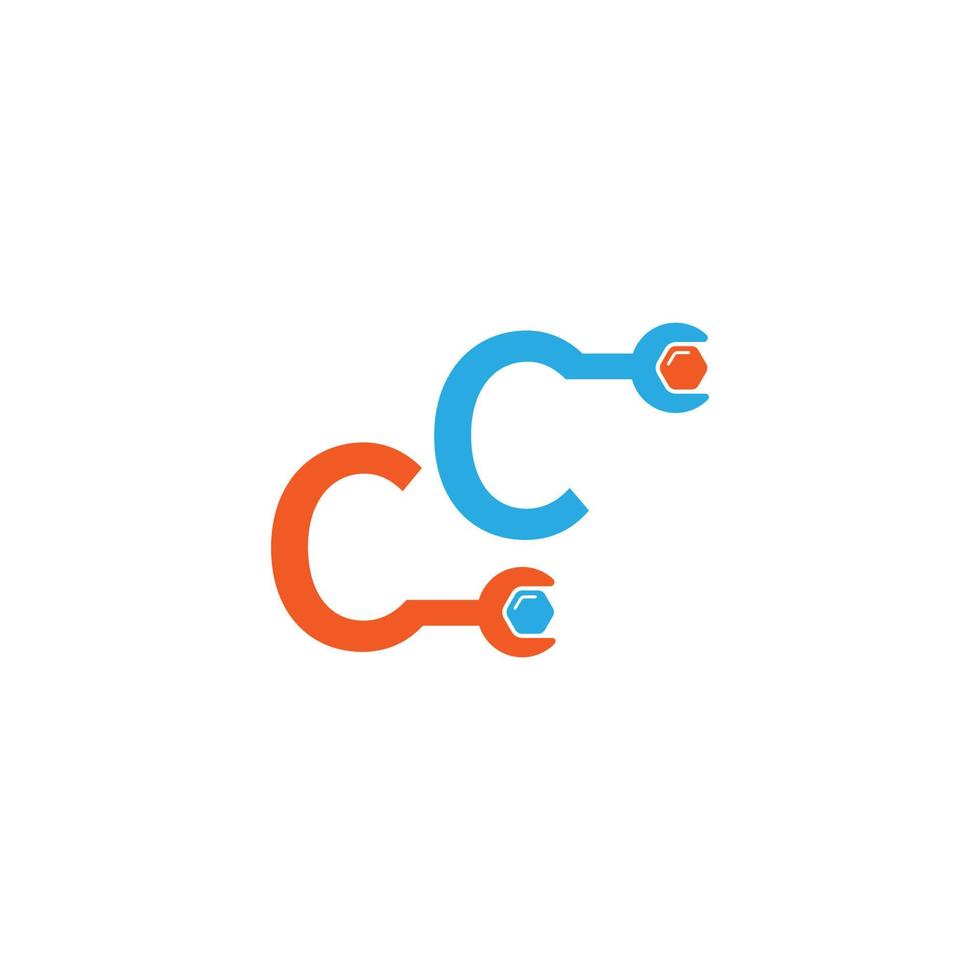 letter c-logopictogram dat een moersleutel- en boutontwerp vormt vector