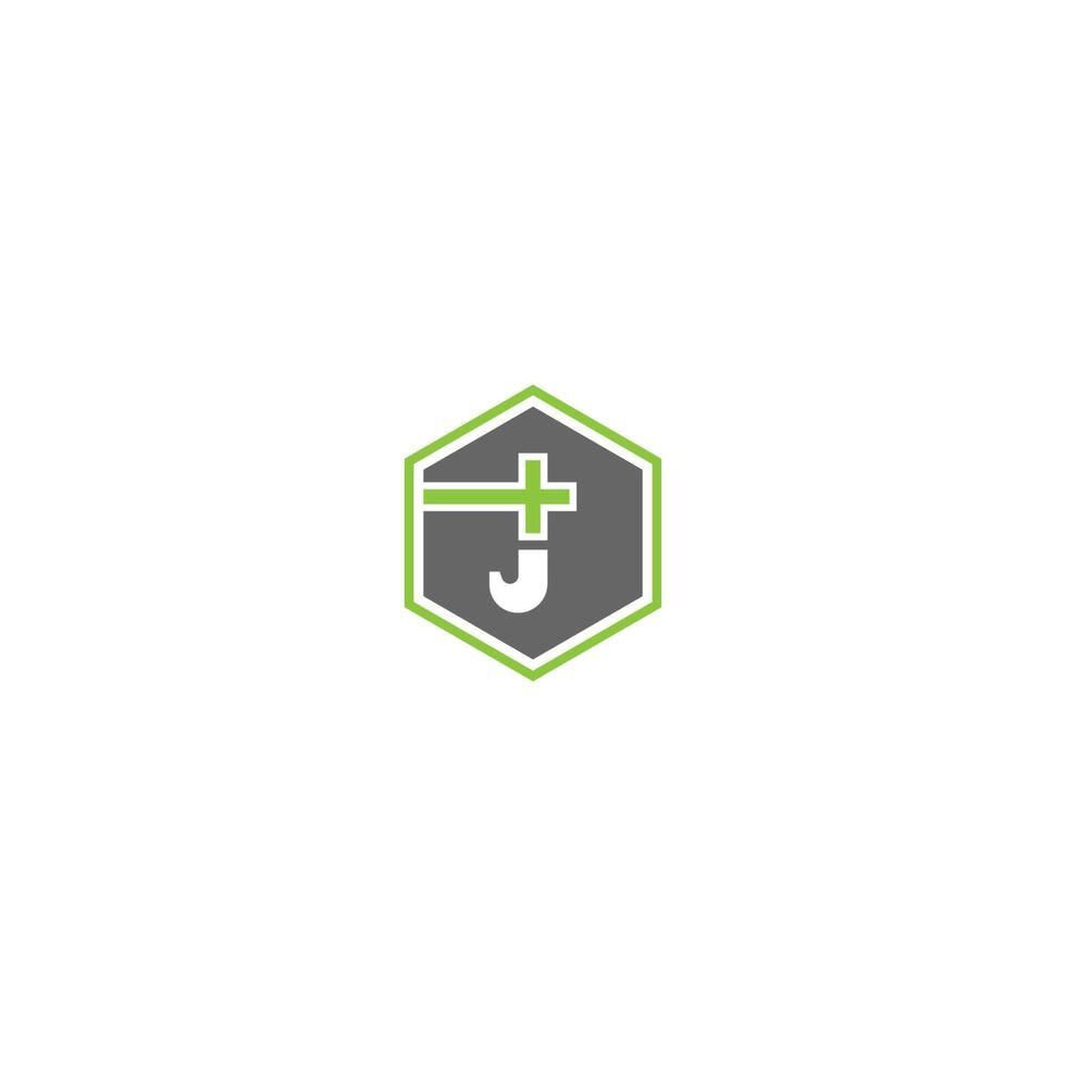 kruis j letter logo, medische kruis letter vector