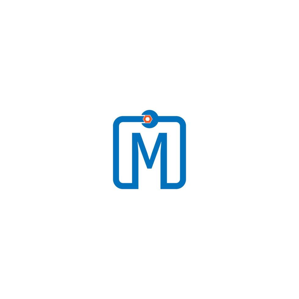 letter m-logopictogram dat een moersleutel- en boutontwerp vormt vector