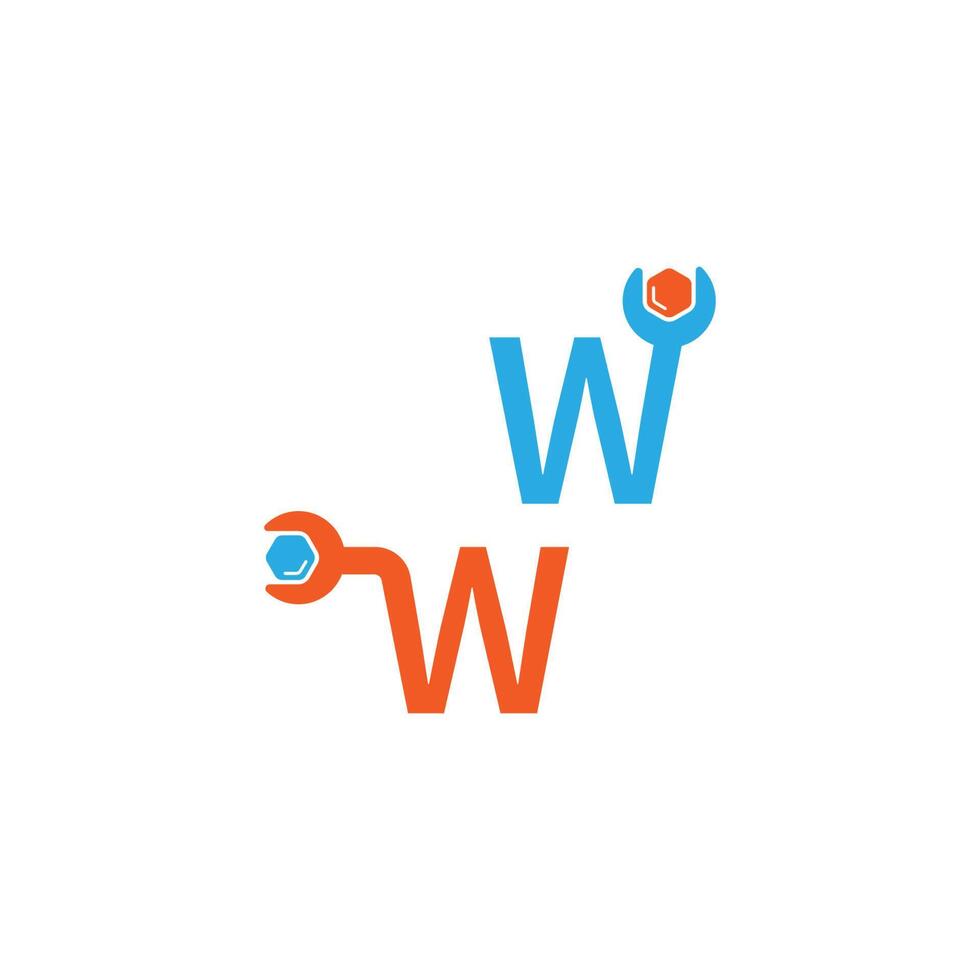 letter w-logopictogram dat een moersleutel- en boutontwerp vormt vector