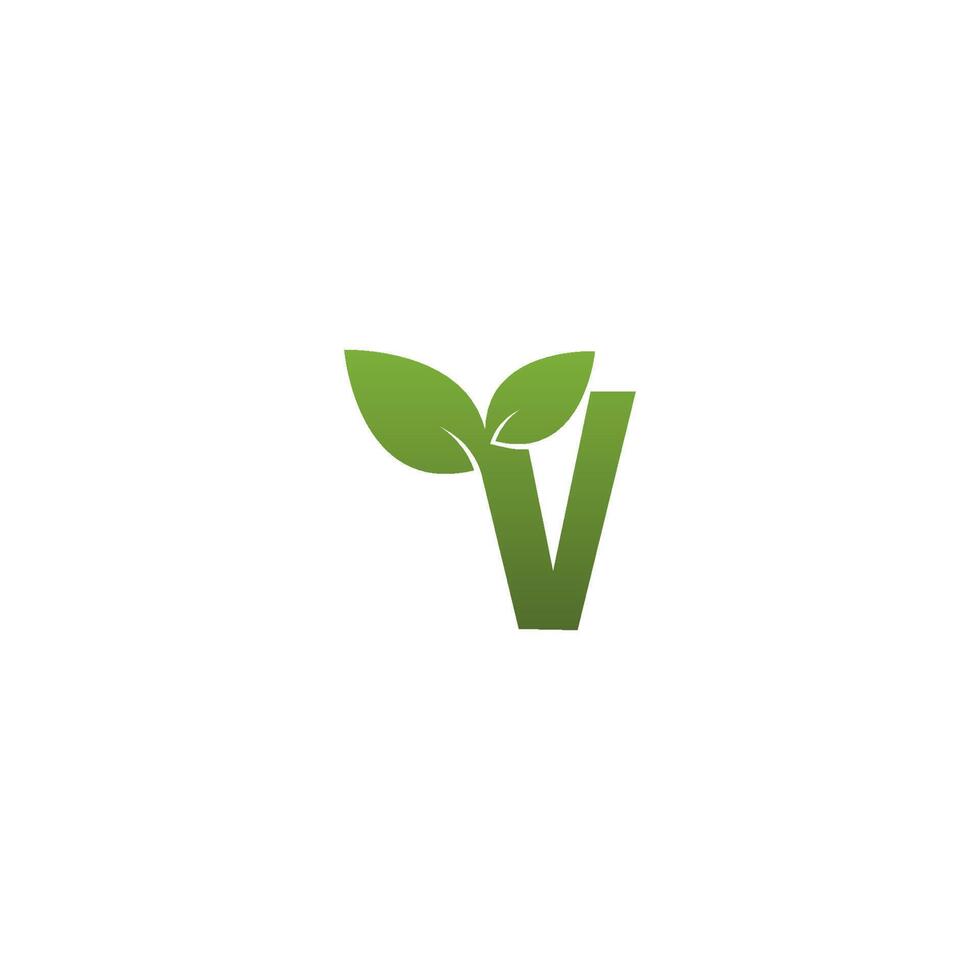 letter v met groen blad symbool logo vector