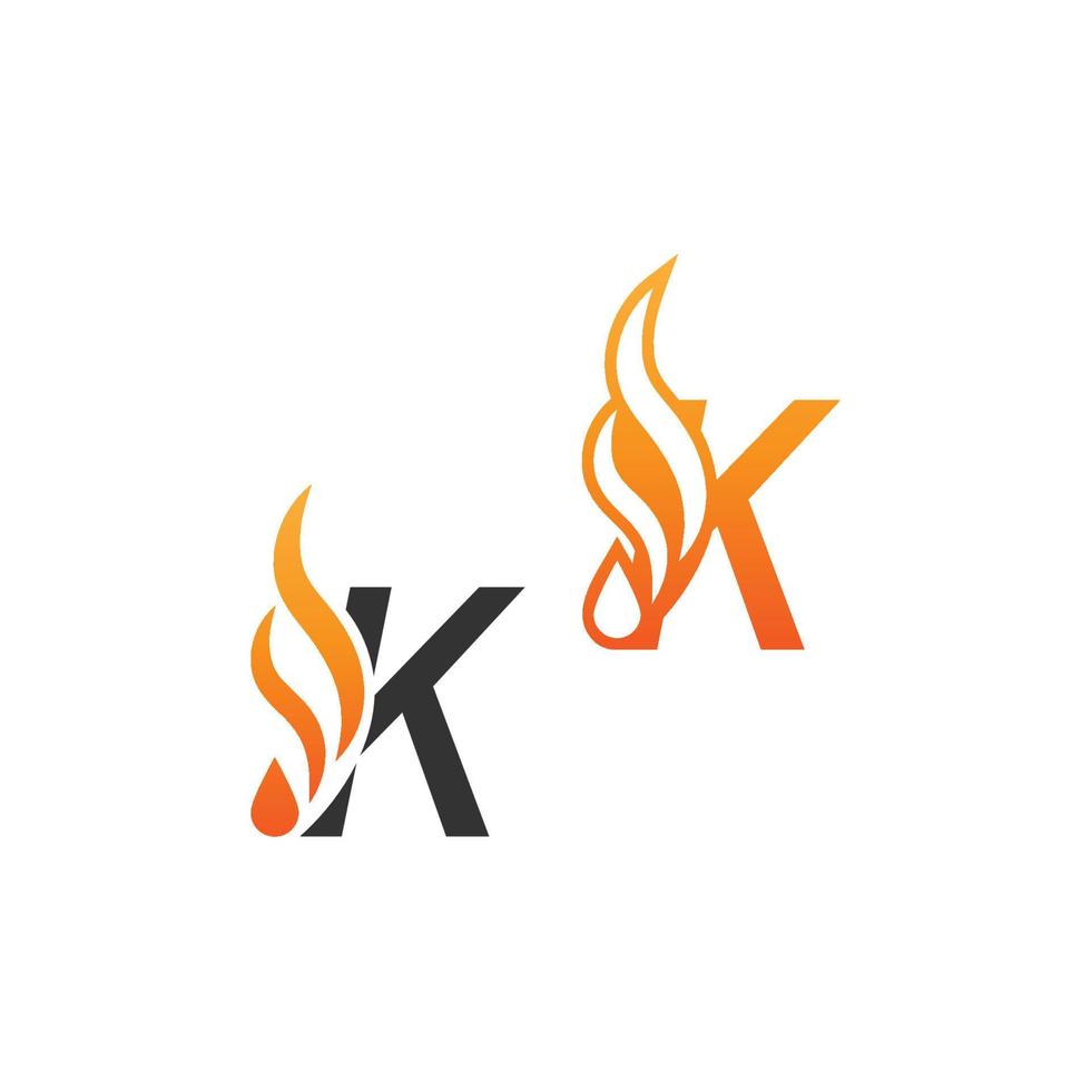 letter k en vuurgolven, logo pictogram conceptontwerp vector