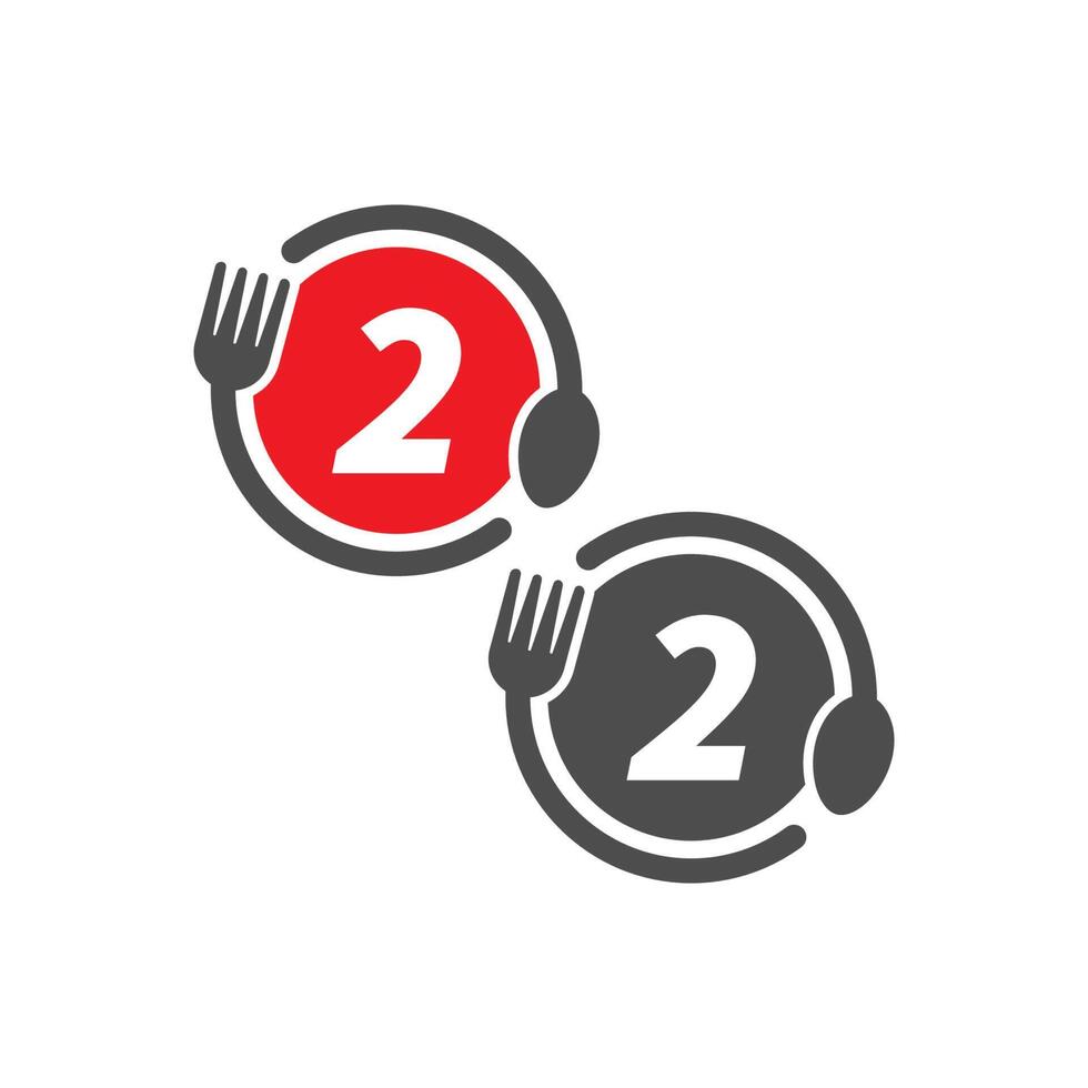 vork en lepel pictogram cirkelend nummer 2 logo ontwerp vector