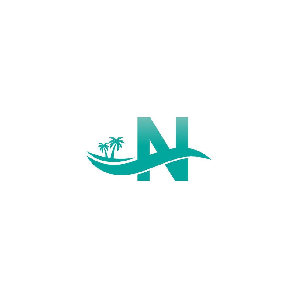 letter n logo kokospalm en watergolf pictogram ontwerp vector