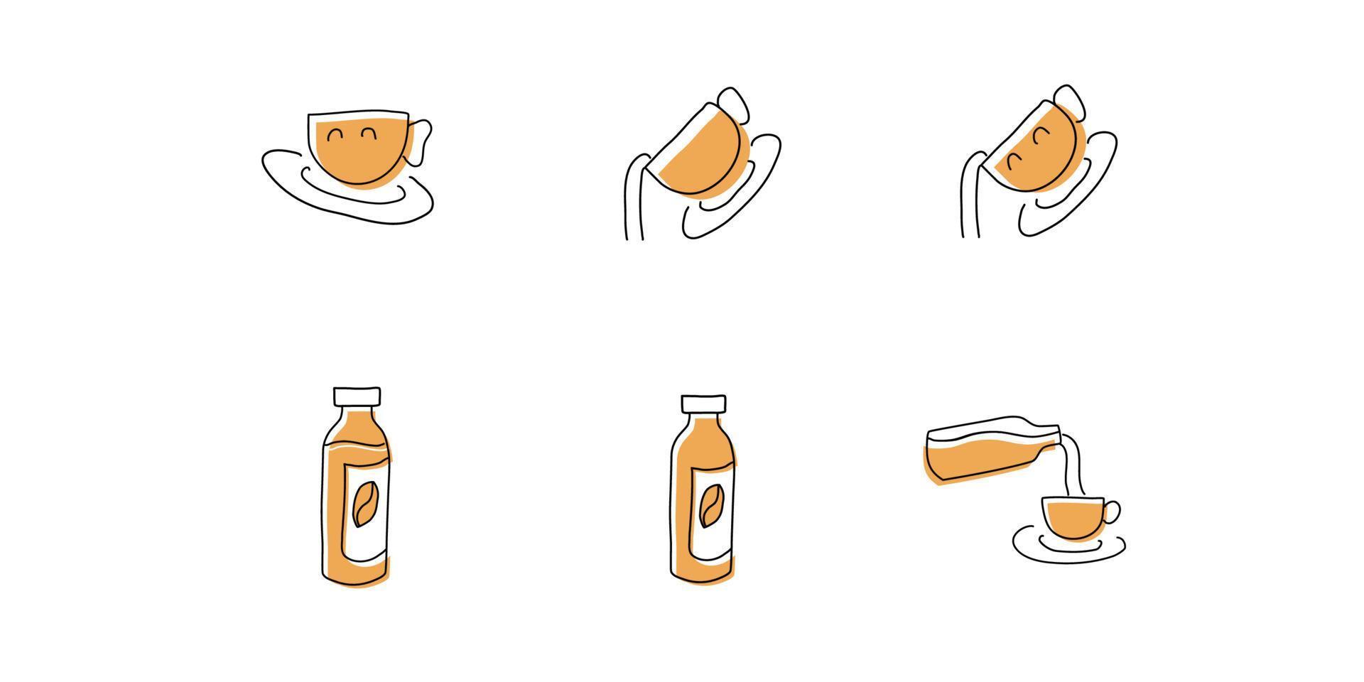 sets van handgetekende koffie-stijlpictogram vector