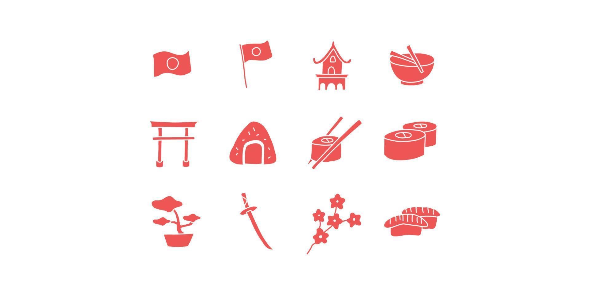 handgetekende stijl japan icon set vector