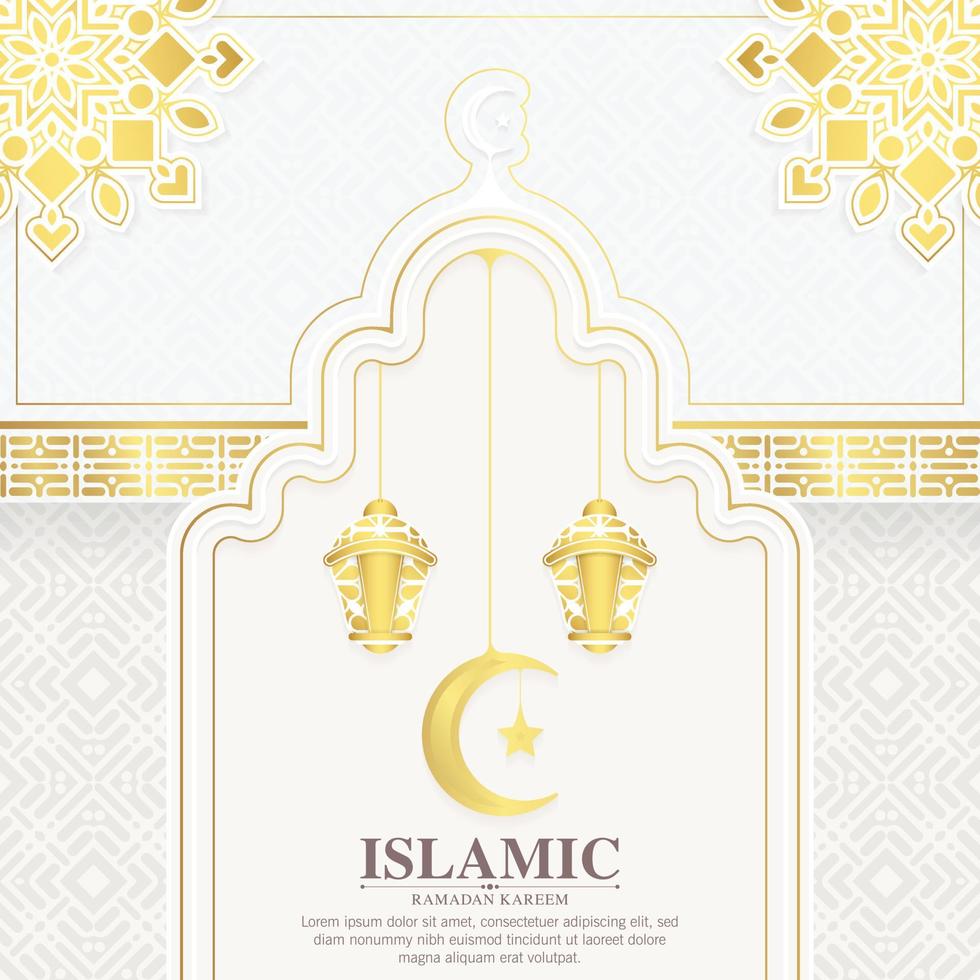 elegante witte en gouden decoratie ramadan kareem achtergrond vector
