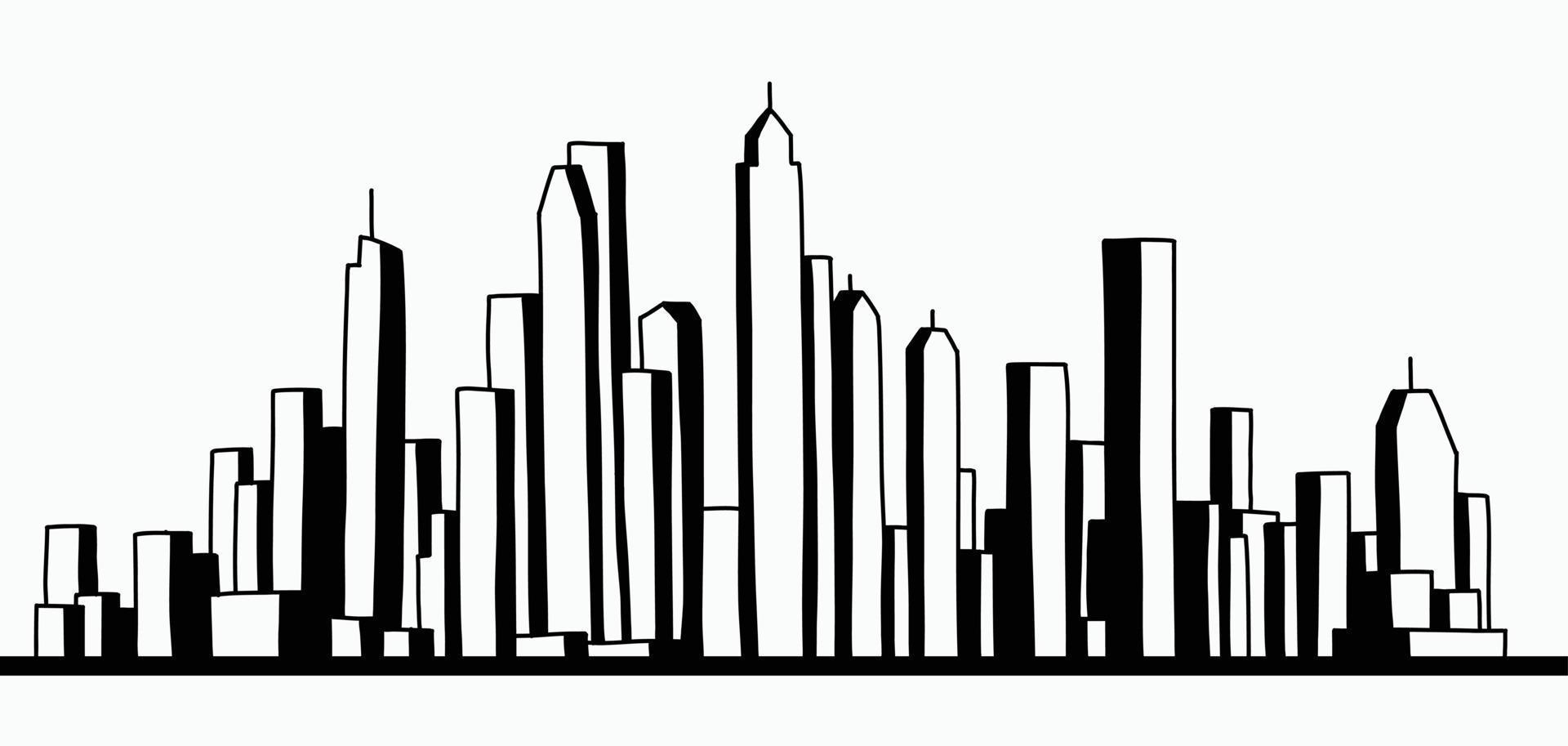 moderne stadsgezicht skyline overzicht doodle tekening op witte achtergrond. vector