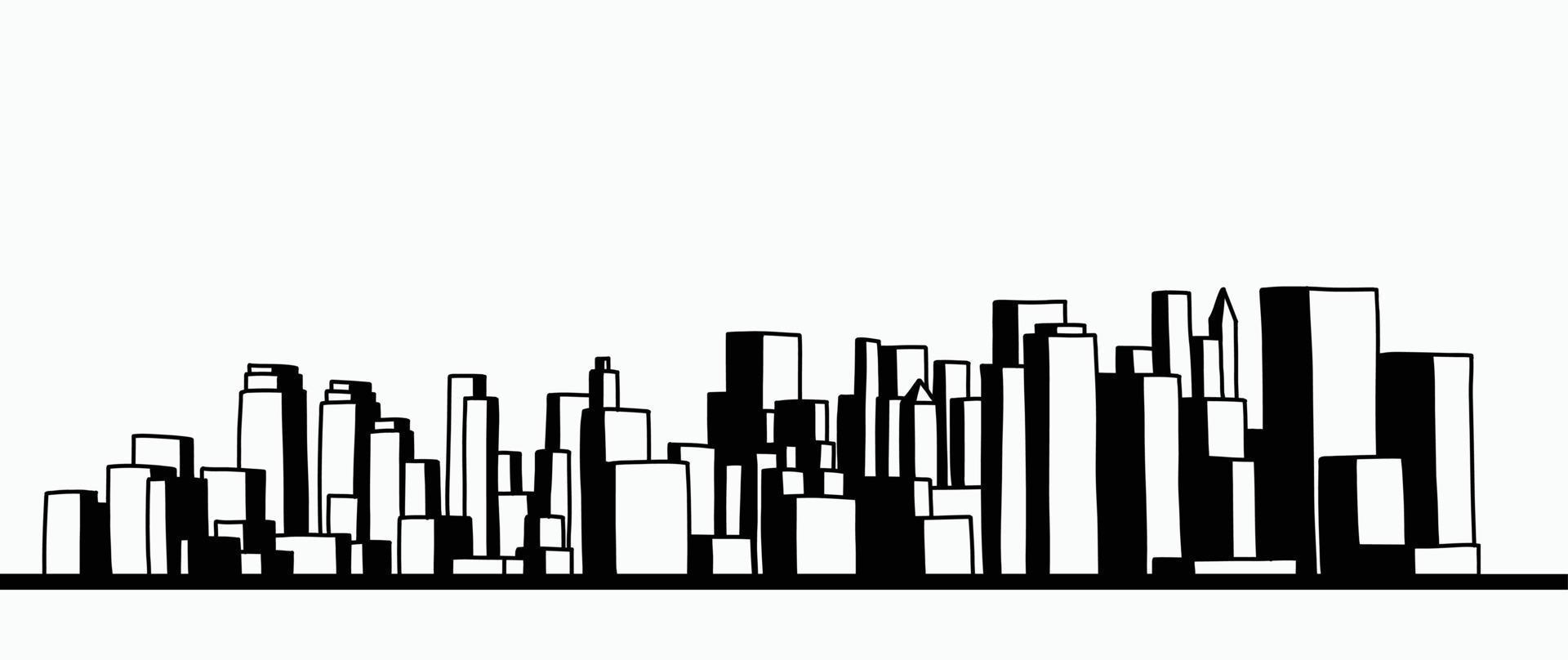 moderne stadsgezicht skyline overzicht doodle tekening op witte achtergrond. vector