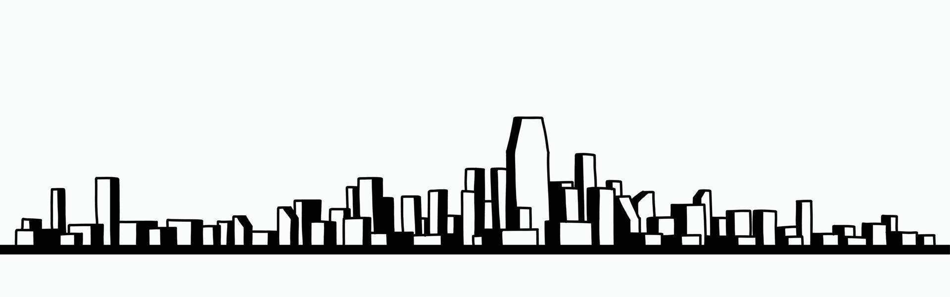 moderne stadsgezicht skyline overzicht doodle tekening op witte achtergrond. vector