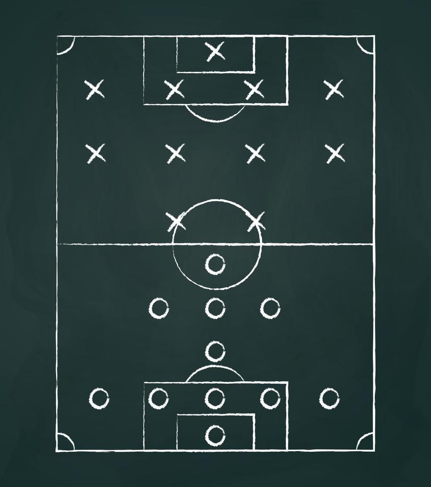 bord met donkere achtergrond met tactische plaatsing van voetballers - vector