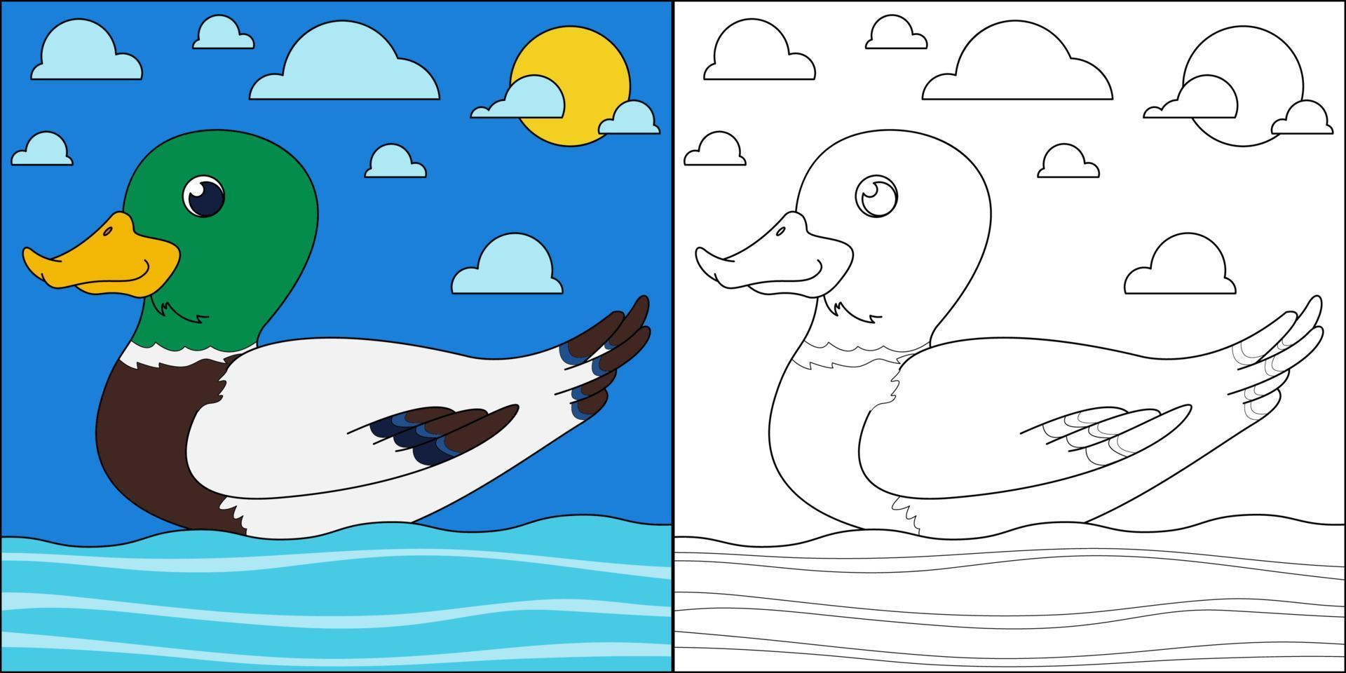 wilde eend zwemmen geschikt voor kinderen kleurplaten pagina vectorillustratie vector