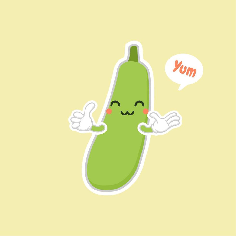 schattig en kawaii groene aubergine stripfiguur pictogram op gekleurde achtergrond vector