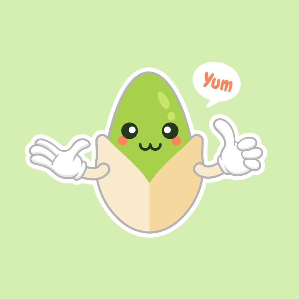 schattig en kawaii pistachenoot stripfiguur. traditioneel hapje. gezond eten. moer sieraad. vector