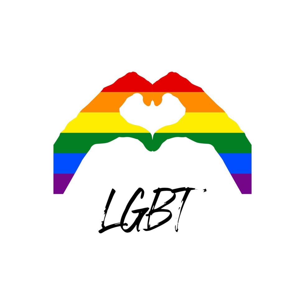 LGBT-symbool met hand hart vorm vectorillustratie voor homoseksuele, lesbische, biseksuele, transgender, aseksuele, interseksuele en queer relatie, liefde of seksualiteitsrechten. vector