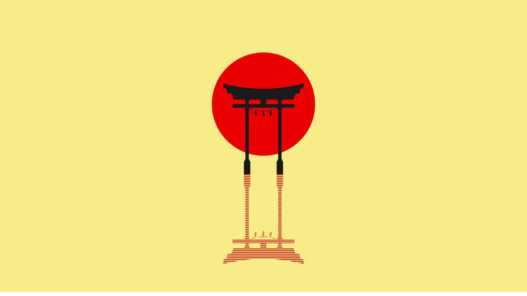 Japanse torii poort. symbool van japan, shintoïsme religie. rode houten heilige tori-boog. oude ingang, oostelijk erfgoed en oriëntatiepunt. oosterse religieuze architectuur. platte ontwerp vectorillustratie vector