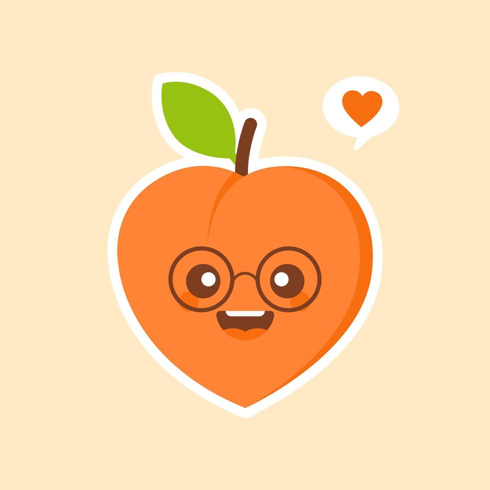 perzik kawaii emoticon cartoon afbeelding. perzik sociale media emoji. moderne eenvoudige vector voor website of mobiele app. perzik karakter mascotte. fruit en groente schattig eenvoudig pictogram logo ontwerp vector