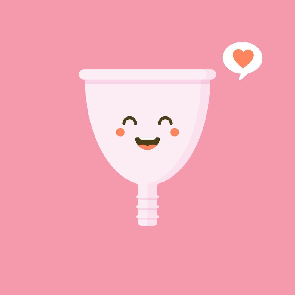 schattige gelukkig lachende menstruatiecup. geïsoleerd op roze achtergrond. vector cartoon Characterdesign illustratie, eenvoudige vlakke stijl. nul afvalperiode, menstruatiecupconcept