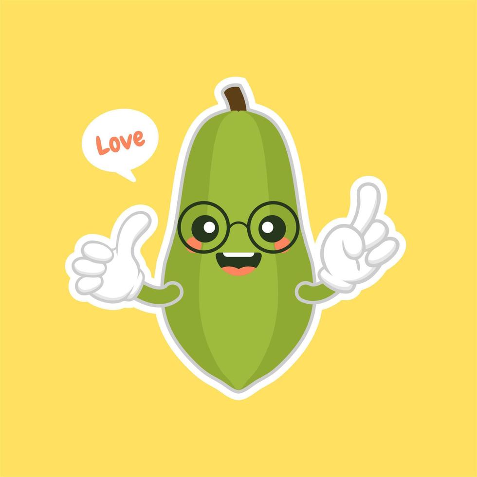 schattig en kawaii papaya karakter platte ontwerp vectorillustratie. tropisch fruit vitamines en voeding, gezond eten en sap drinken ingrediënt vector