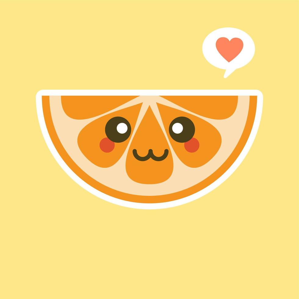 schattig en kawaii stripfiguur oranje. gezonde gelukkige biologische fruit karakter illustratie. citrusvruchten met veel vitamine C. zuur, waardoor het fris aanvoelt. vector