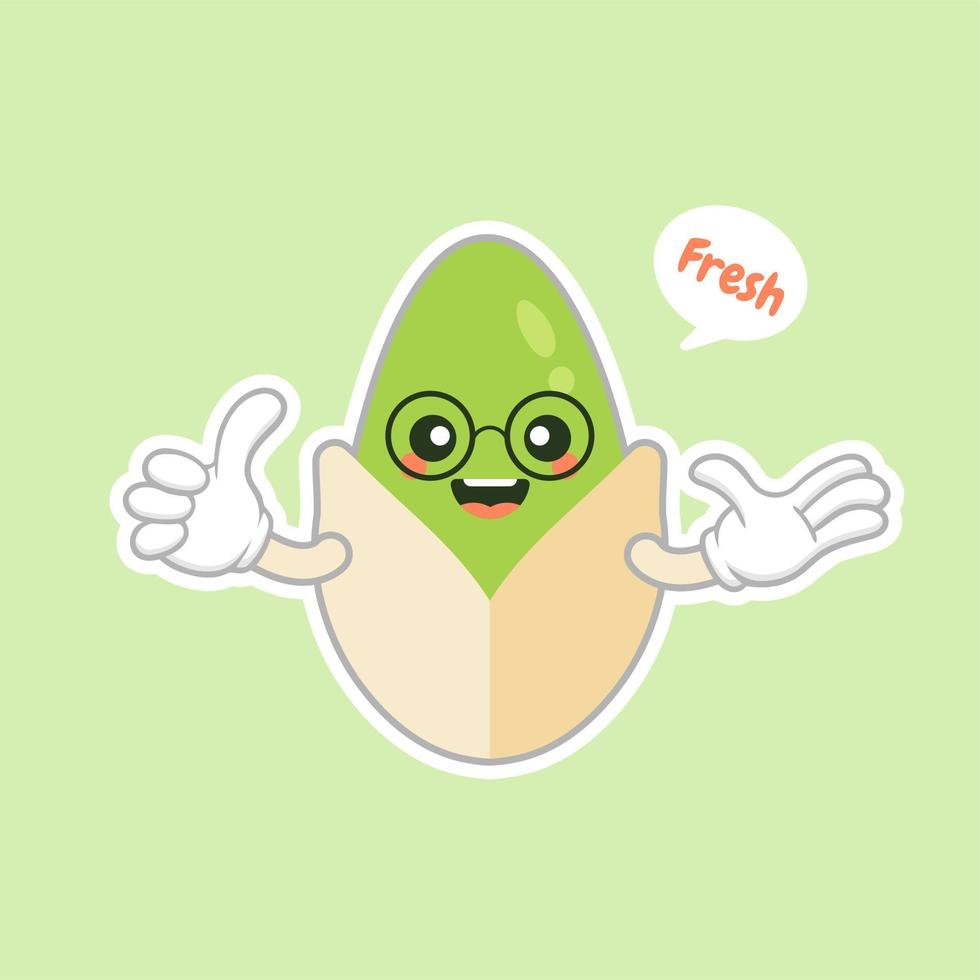 schattig en kawaii pistachenoot stripfiguur. traditioneel hapje. gezond eten. moer sieraad. vector