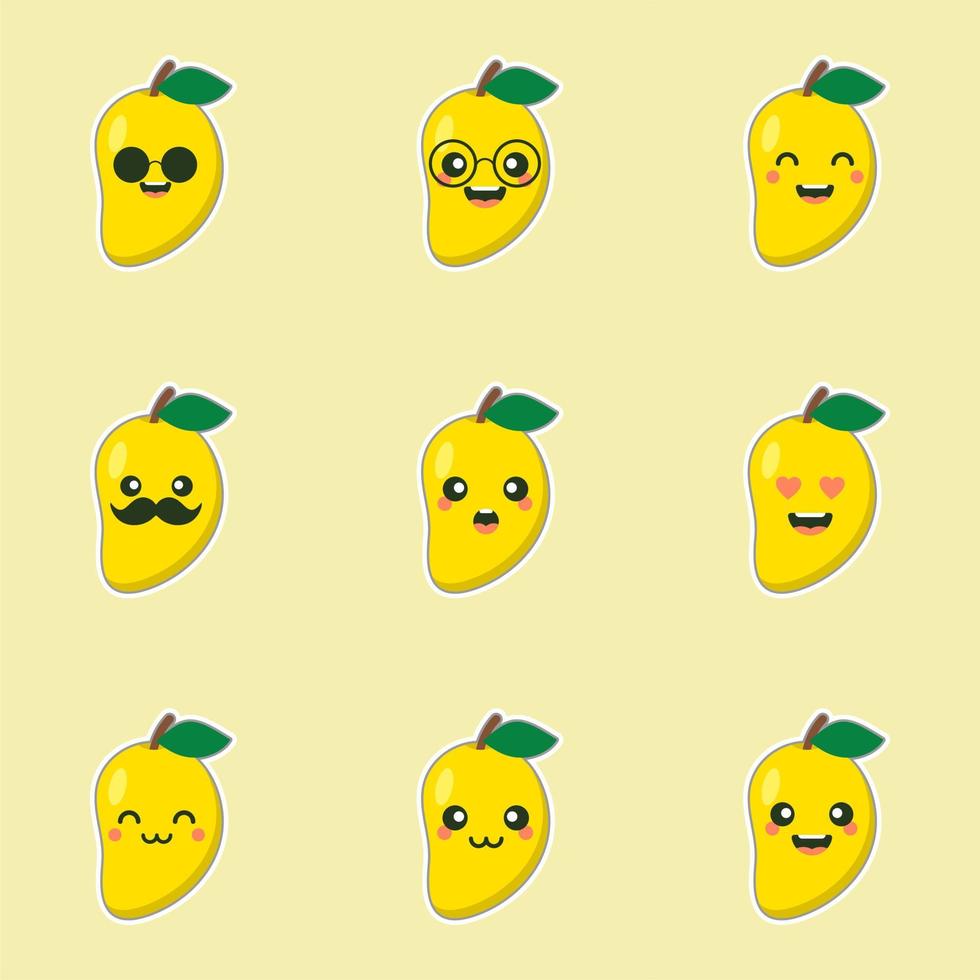 schattig en kawaii mango fruit karakter. vectorconceptenillustratie in een vlakke stijl voor een gezond eten en een levensstijl. vector