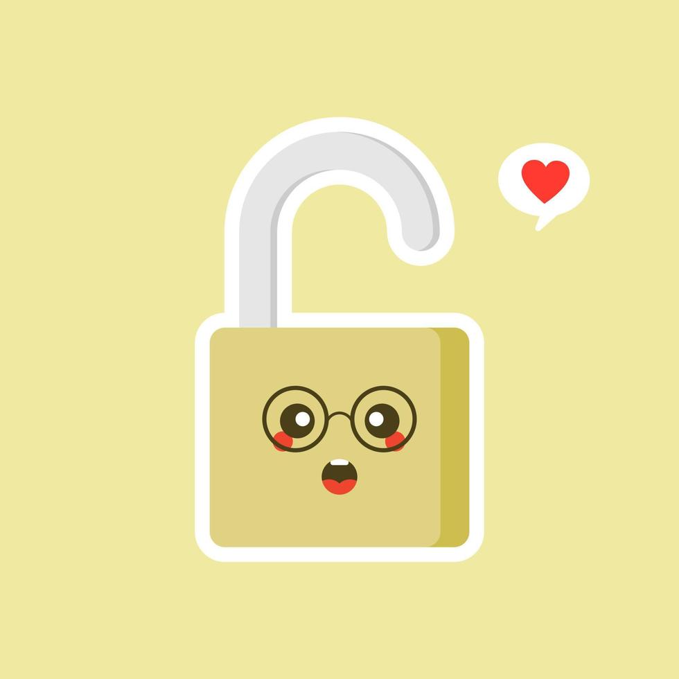 hangslotpictogram openen. veilig veilig hangslot kawaii karakter. lachend hangslot kleur pictogram. betrouwbaar wachtwoord. bescherming, veiligheid. gemakkelijke veiligheid. gelukkig hangslot. emoji, emoticon. geïsoleerde vectorillustratie vector