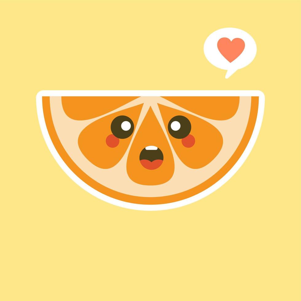 schattig en kawaii stripfiguur oranje. gezonde gelukkige biologische fruit karakter illustratie. citrusvruchten met veel vitamine C. zuur, waardoor het fris aanvoelt. vector