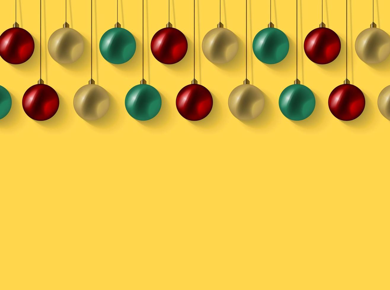 kerst samenstelling banner. xmas ontwerp achtergrond met realistische glitter gouden rode en groene bal decoratie. horizontale poster met kopie ruimte. lay-out van de wenskaart. vector
