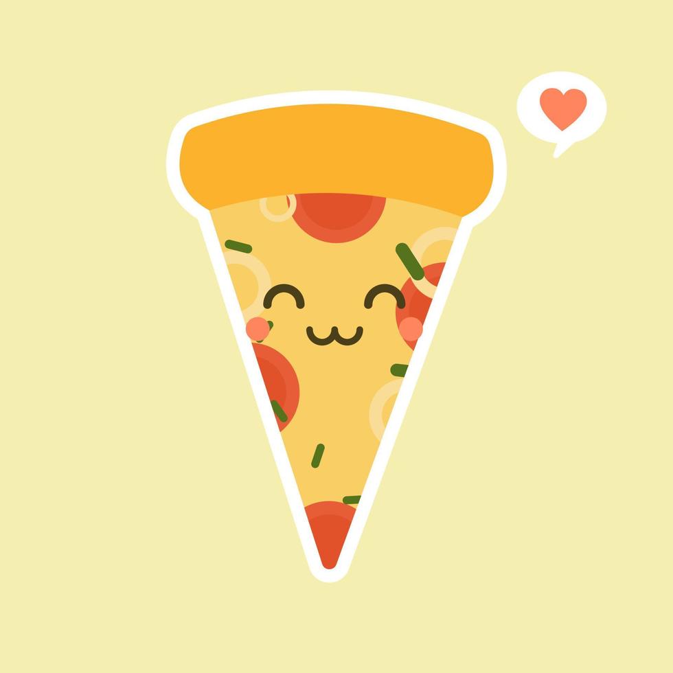 grappige pizzapunt. schattige pizza tekenset geïsoleerd op een achtergrond in kleur. fastfood-personages. kan gebruiken in het menu, in de winkel, in de bar, de kaart of stickers. gemakkelijk te bewerken. vector