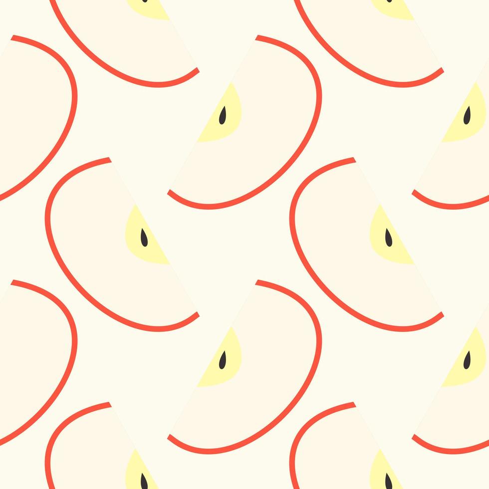 appel naadloos patroon en plak met zaad op kleurenachtergrond. rode appels vruchten vectorillustratie. vector