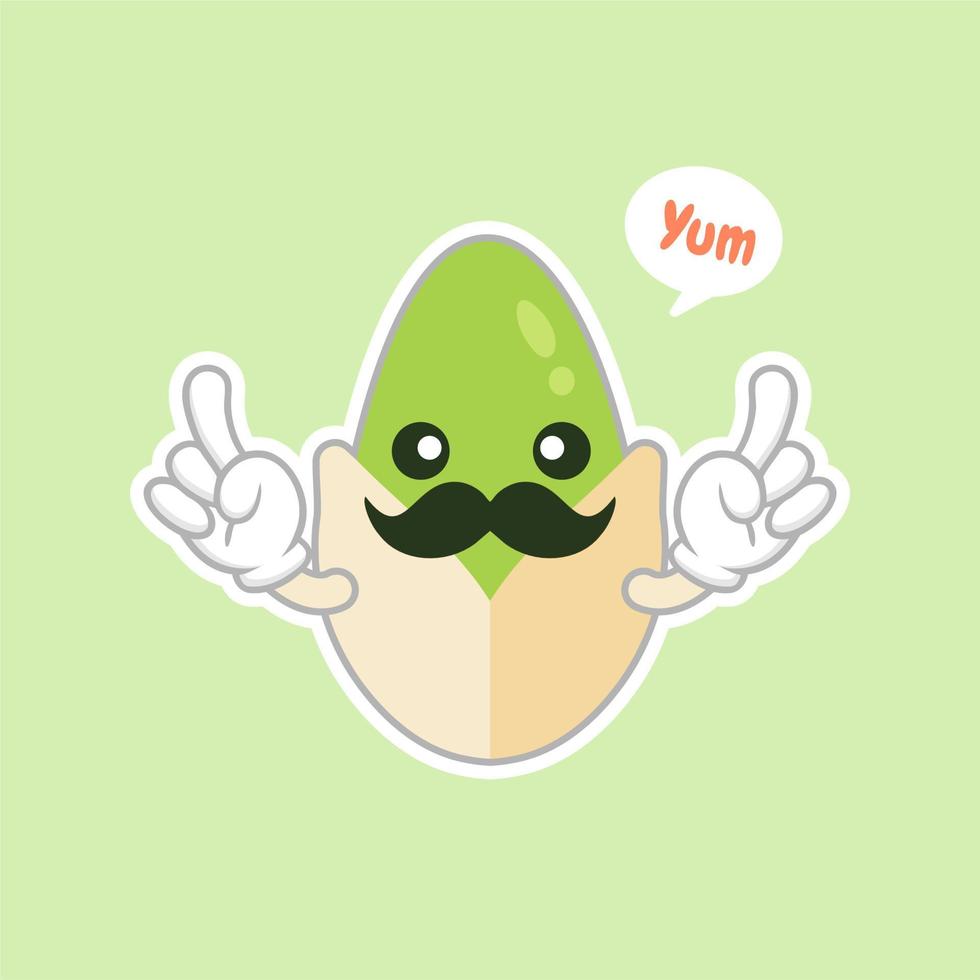 schattig en kawaii pistachenoot stripfiguur. traditioneel hapje. gezond eten. moer sieraad. vector