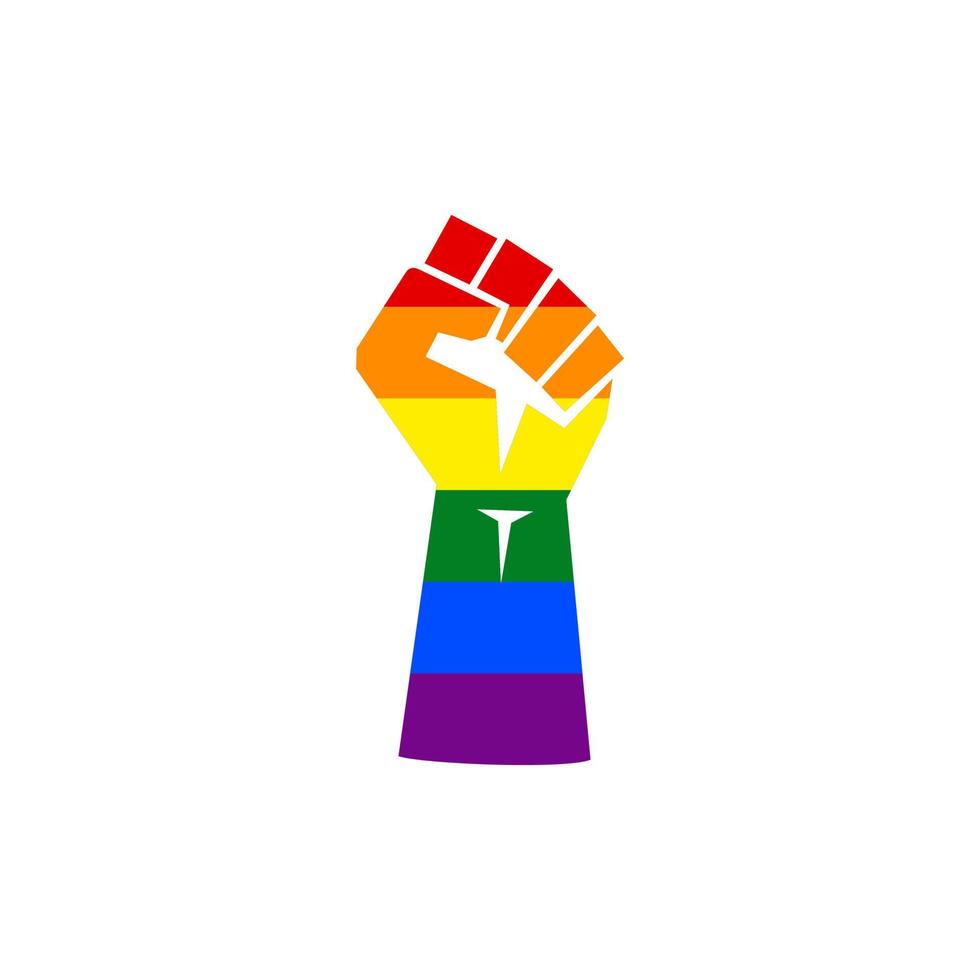 lgbt-symbool vector lgbt-regenboogvlagcirkel met macht opgewekt vuistsymbool - voor homo-, lesbiennes, biseksuelen, transgender-, aseksuele, interseksuele en queer-relaties, liefdes- of seksualiteitsrechten.