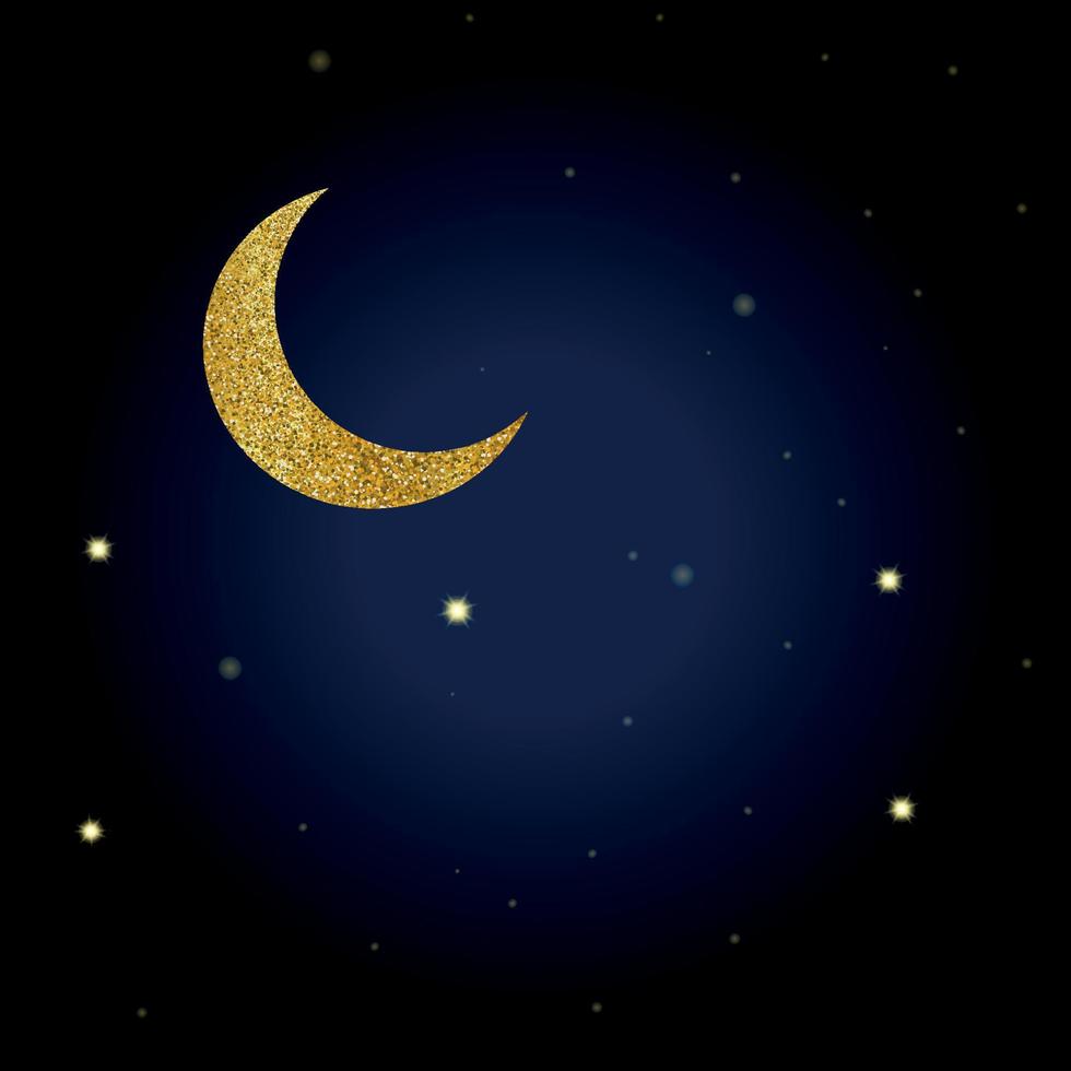 gouden maand met glanzende gele sterren op een donkere nachtelijke hemel. eenvoudige en elegante vectortextuur vector