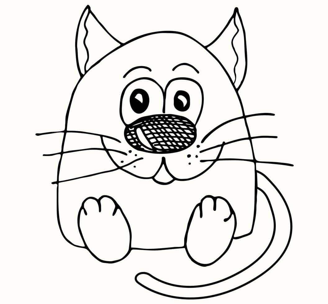 soort en schattig kattenkarakter getekend met een stift. stripfiguur, imitatie van een kindertekening. vector