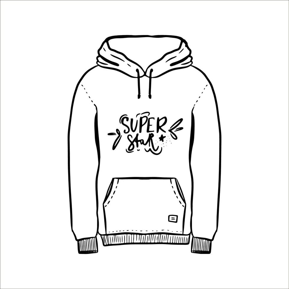 hoodie vector mode platte schets, mode sjabloon, unisex hoodie ontwerp, hoodie mode cad. zwart wit