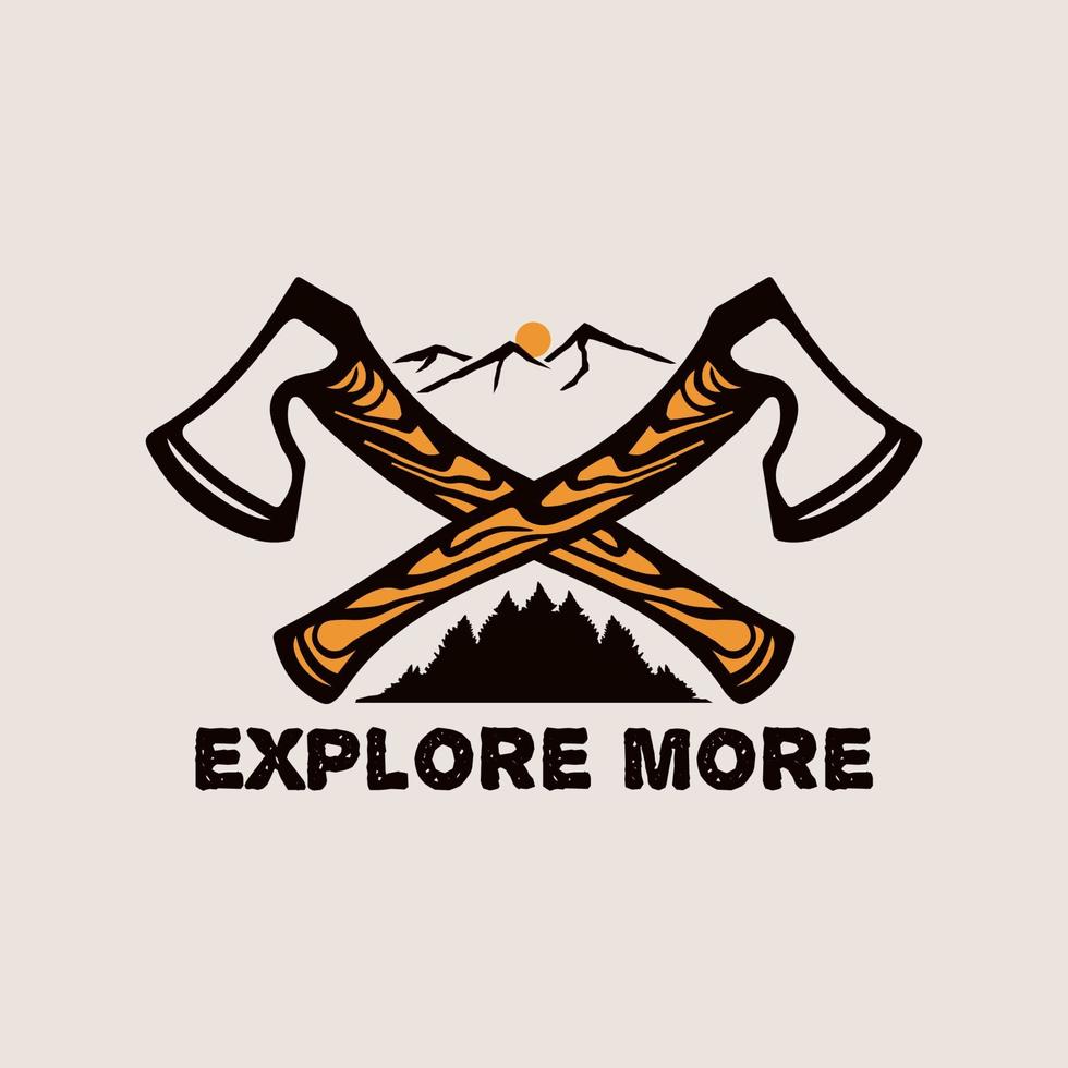 ontdek meer wild outdoors ax logo vector