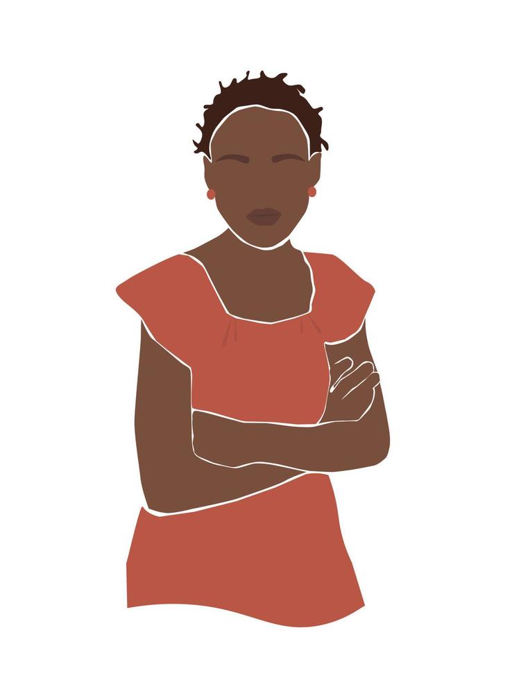 abstract portret van een jonge Afrikaanse vrouw met haar armen gekruist op haar borst. vectorafbeeldingen. vector