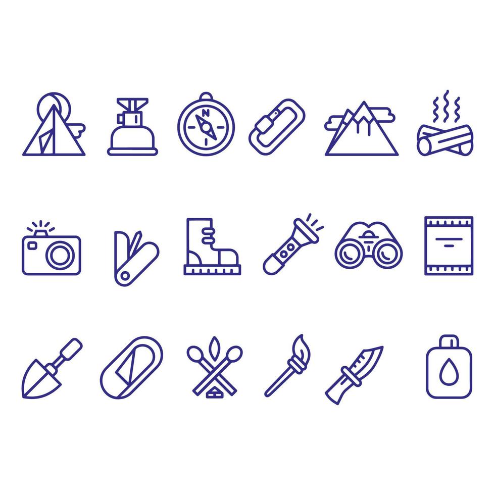 camping survival iconen set vector design