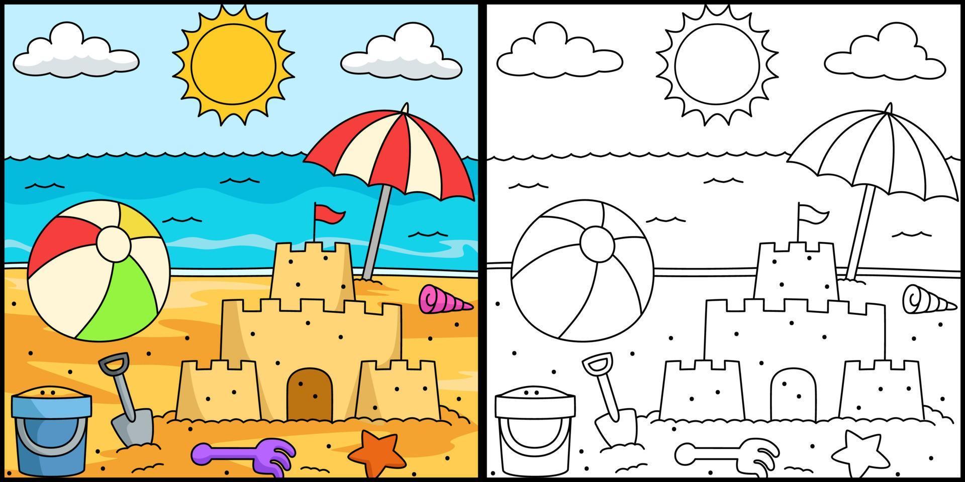 speelgoed op het strand kleurplaat illustratie vector